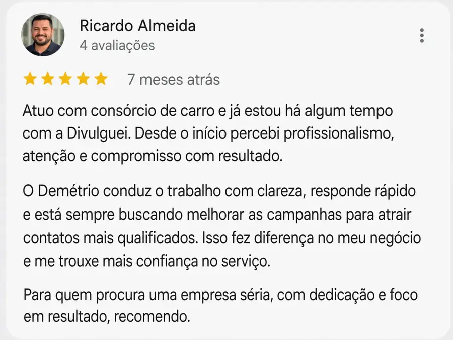 Depoimento de cliente Divulguei
